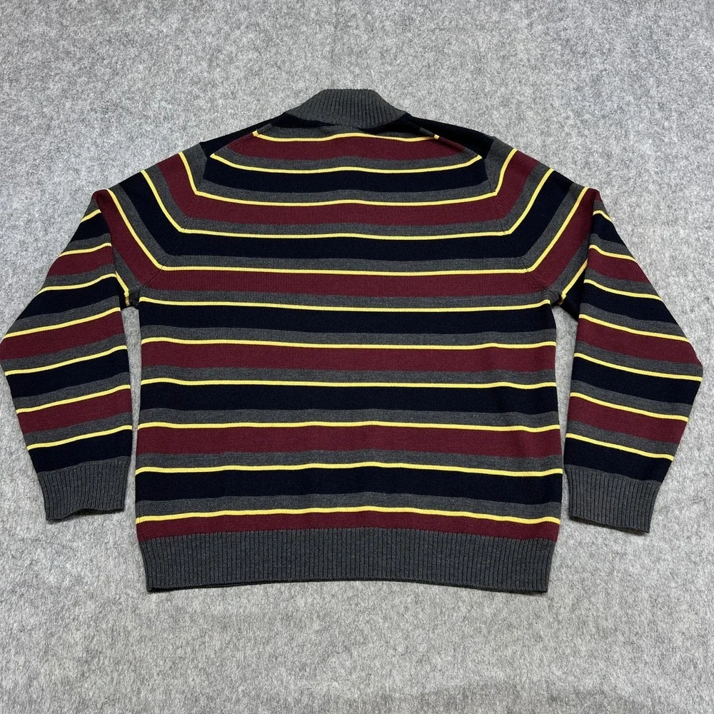 Brooks Brothers Sweater Mens XL Stripe Mock Neck Henley Extra Fine Merino Wool‎